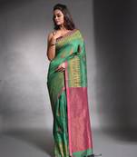 Green pure cotton saree with temple border
