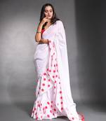 White pure cotton ruffle saree