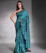 Teal pure cotton ruffle saree