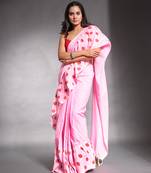 Baby pink pure cotton ruffle saree
