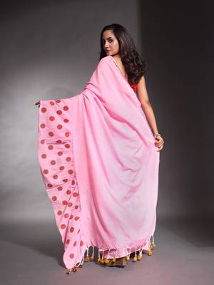 Baby pink pure cotton ruffle saree 3
