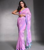 Violet pure cotton soft saree with floral embroidery work