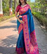 Blue paithani silk saree for wedding 