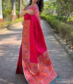 Pink Muniya Paithani Silk Zari Woven Saree
