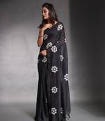 Black pure cotton soft saree with floral embroidery work