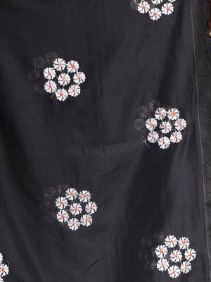 Black pure cotton soft saree with floral embroidery work 4