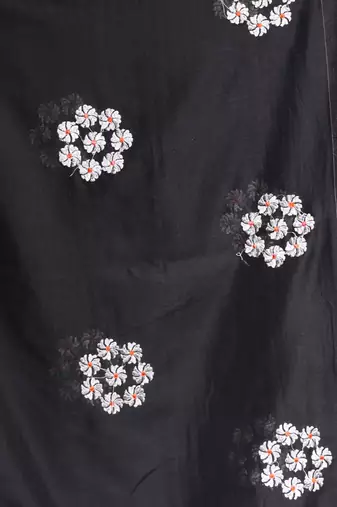 Black pure cotton soft saree with floral embroidery work