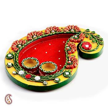 Keri Design Wood And Clay Work Pooja Thali 2