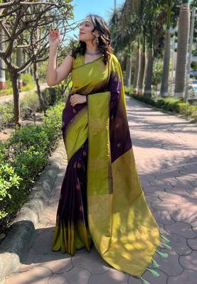Wine Soft Silk Floral Border Contrast Zari Woven Saree 3