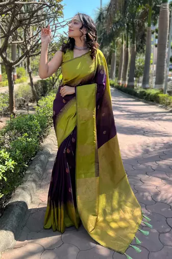 Wine Soft Silk Floral Border Contrast Zari Woven Saree