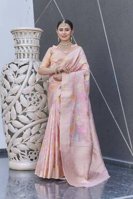 Pink Organza Jaal Meenakari Zari Woven Saree 1