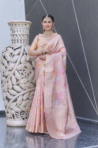 Pink Organza Jaal Meenakari Zari Woven Saree