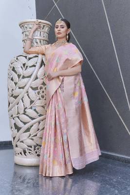 Pink Organza Jaal Meenakari Zari Woven Saree 3