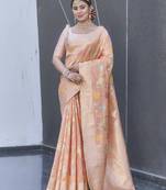 Peach Organza Jaal Meenakari Zari Woven Saree