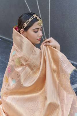 Peach Organza Jaal Meenakari Zari Woven Saree 3