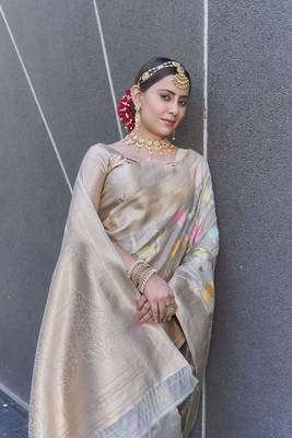 Grey Organza Jaal Meenakari Zari Woven Saree 2