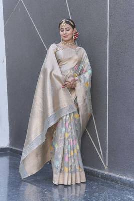 Grey Organza Jaal Meenakari Zari Woven Saree 3