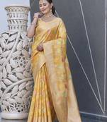 Yellow Organza Jaal Meenakari Zari Woven Saree