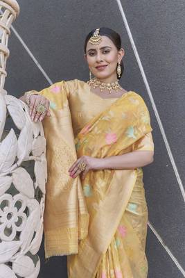 Yellow Organza Jaal Meenakari Zari Woven Saree 2