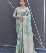 Sky Blue Organza Jaal Meenakari Zari Woven Saree