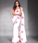 White pure cotton soft saree with floral embroidery work