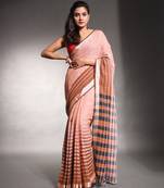 Brown pure cotton soft saree with stripes pattern