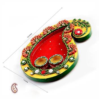 Keri Design Wood And Clay Work Pooja Thali 1