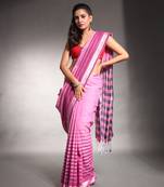 Pink pure cotton soft saree with stripes pattern