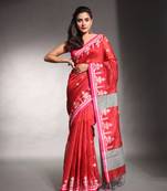 Red cotton silk saree with texture border