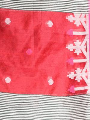 Red cotton silk saree with texture border 4