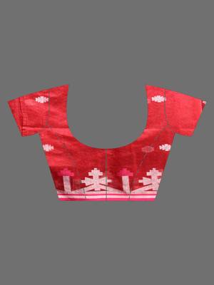 Red cotton silk saree with texture border 5