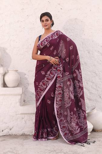 Purple pure cotton soft saree with nakshi designs