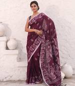 Purple pure cotton soft saree with nakshi designs