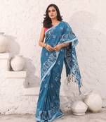 Teal pure cotton soft saree with nakshi designs