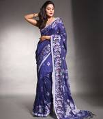 Navy blue pure cotton soft saree with nakshi designs