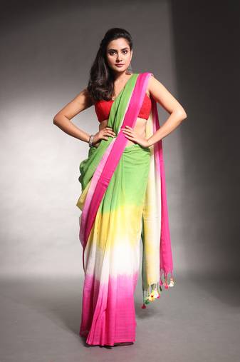 Multicolor Pure Cotton Tie & Dye Saree Without Blouse