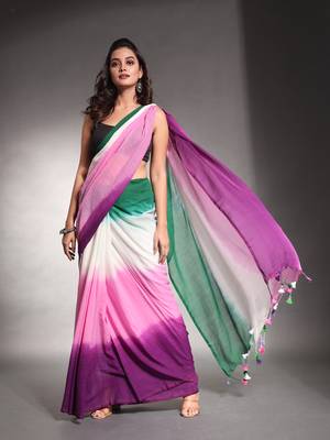 Multicolor Pure Cotton Tie & Dye Saree Without Blouse 1