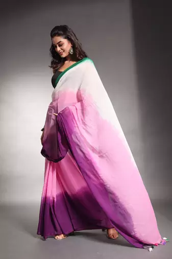 Multicolor Pure Cotton Tie & Dye Saree Without Blouse