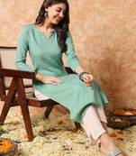 Sage green stripe print straight formal kurta