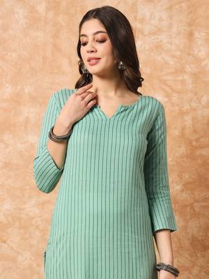 Sage green stripe print straight formal kurta 2