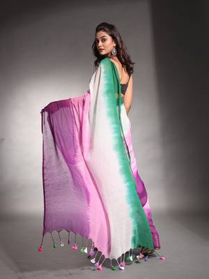 Multicolor Pure Cotton Tie & Dye Saree Without Blouse 3