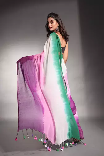 Multicolor Pure Cotton Tie & Dye Saree Without Blouse