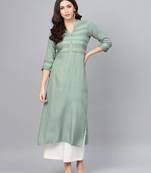Sage green striped formal kurta