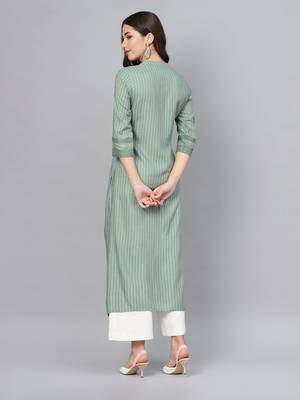 Sage green striped formal kurta 2