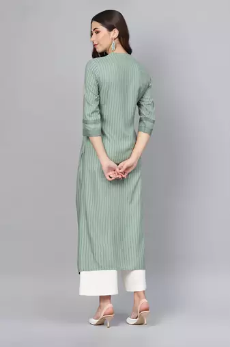 Sage green striped formal kurta