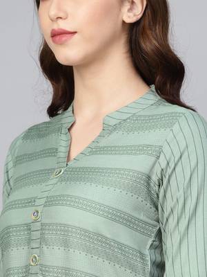 Sage green striped formal kurta 3