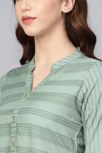 Sage green striped formal kurta