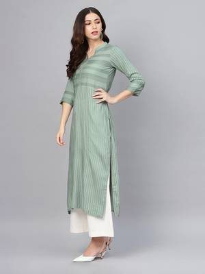 Sage green striped formal kurta 4