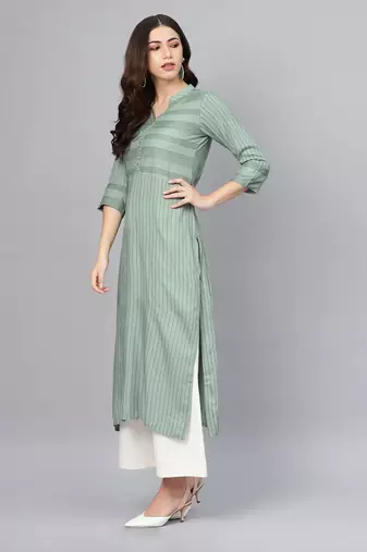 Sage green striped formal kurta