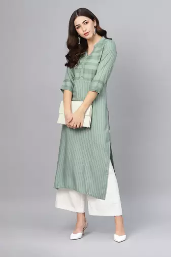 Sage green striped formal kurta